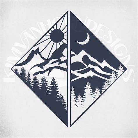 Geometric Mountain Scene Svg And Dxf Solid Color Cut Files Etsy México
