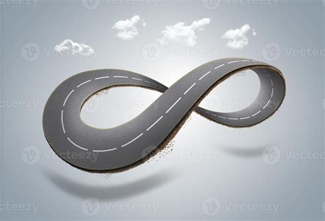 3d Illustration Of Infinity Road With Clouds Or Never Ending Road