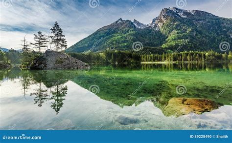 Breathtaking Sunrise At Hintersee Lake In Alps Germany Europe Stock