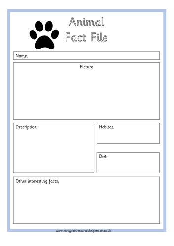 Animal Fact File Template Teaching Resources