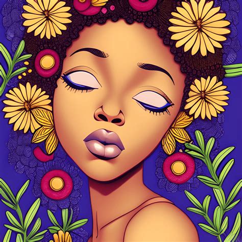 Pretty African American Girl Flower Background Illustration · Creative Fabrica