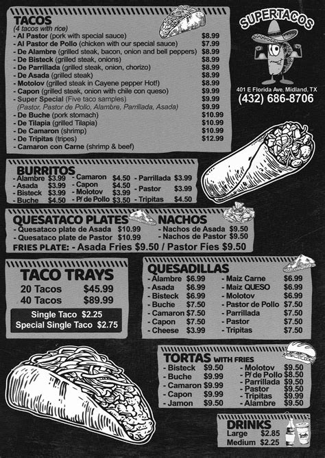 Super Tacos Menu Midland Midland Menus