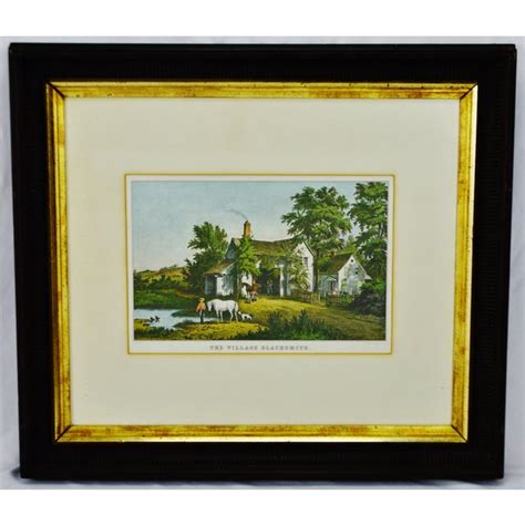 Vintage Framed Currier And Ives Print The Village Blacksmith Chairish