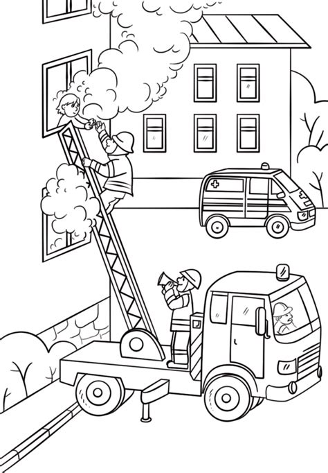 Firefighter Coloring Page Printable ~ Coloring Fire Fighter Saving