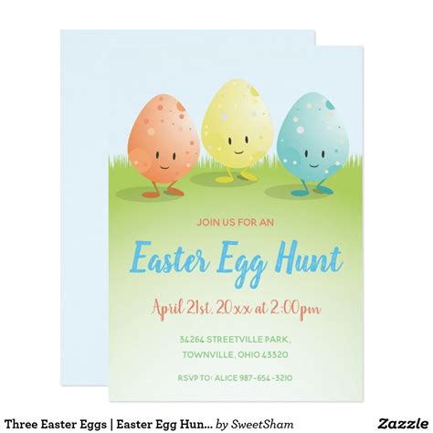 Three Easter Eggs Easter Egg Hunt Invitation Easter