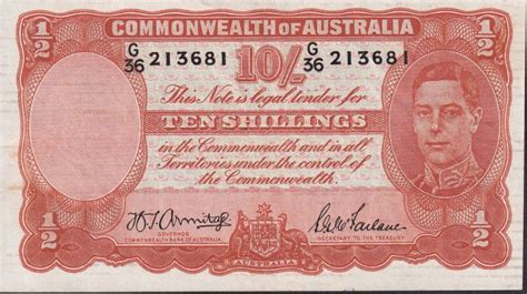 Australia 1942 Ten Shillings Armitage Mcfarlane About Extremely Fine