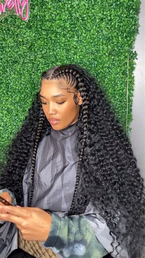 Stitch Braids With Sew In Feed In Braids With Curly Hair Half