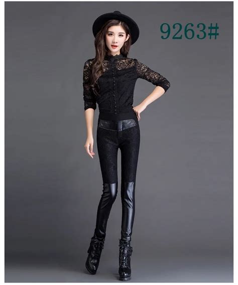 Womens Fashion Black Pu Leather Leggings Pants For Female Plus Size Autumn Spring Sexy Stretch