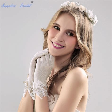 Sapphire Bridal Strech Spandex Wrist Length Finger Dance Gloves Lace
