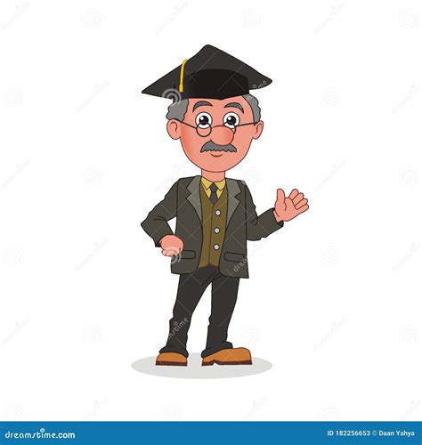 Happy Old Man Professor With Waving Hand Gesture Cartoon Vector