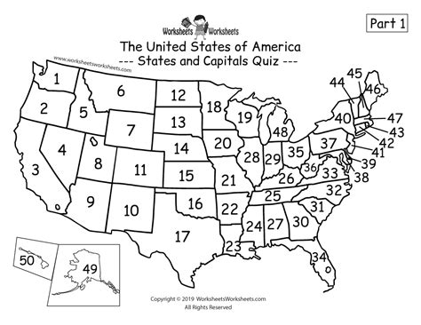Quiz Worksheet About States States And Capitals Quiz Printable Grades