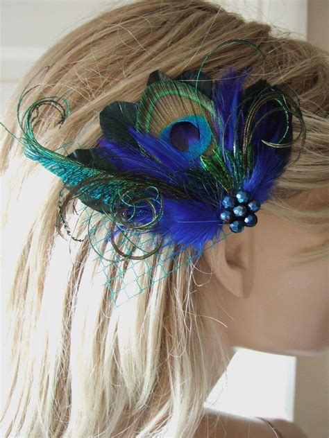 royal navy blue peacock feathers fascinator peacock bridal hair clip blue bridesmaids