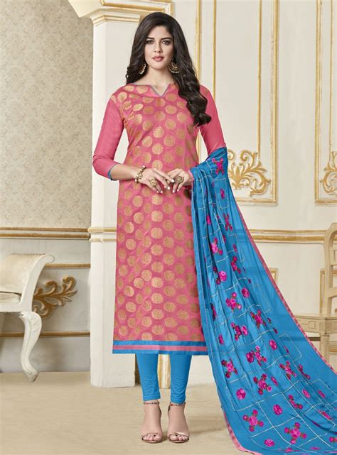 Buy Pink Banarasi Churidar Salwar Kameez 148789 Online At Lowest Price From Huge Collection Of