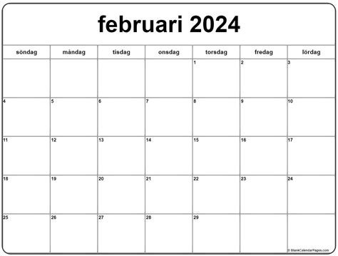 Februari 2024 Kalender Svenska Kalender Februari