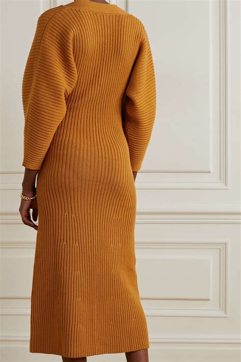 Tan Samira Wrap Effect Ribbed Organic Cotton Blend Midi Dress MARA HOFFMAN NET A PORTER