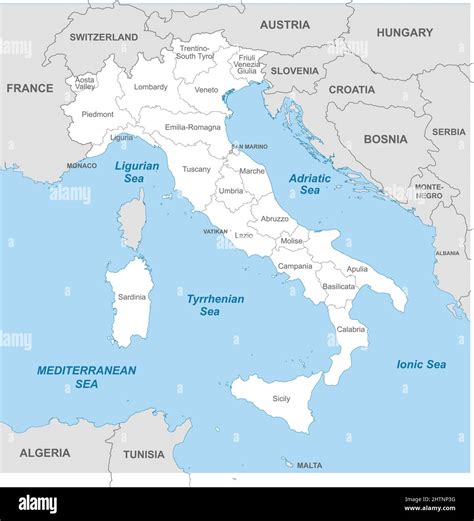 Political Map Of Italy With Borders With Borders Of Regions And