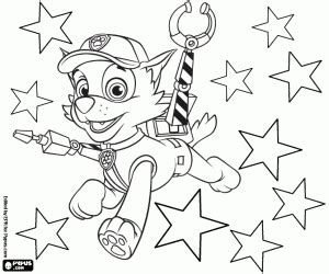 Mighty pups super paws chase is on the case! Stars and the dog Rocky coloring page printable game
