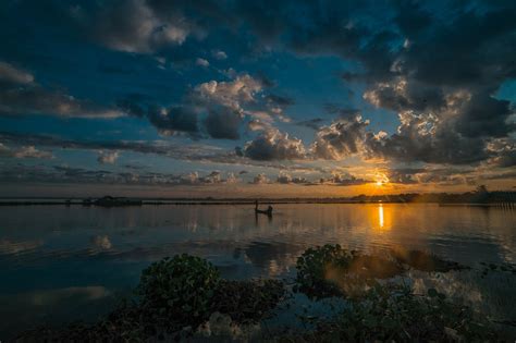 Nature Landscape Lake Sunrise Myanmar Sky Clouds