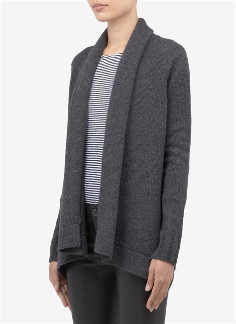 Vince Wool Blend Knitted Draped Cardigan In Gray Lyst