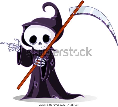 Cute Cartoon Grim Reaper Scythe Pointing Stock Vector Royalty Free