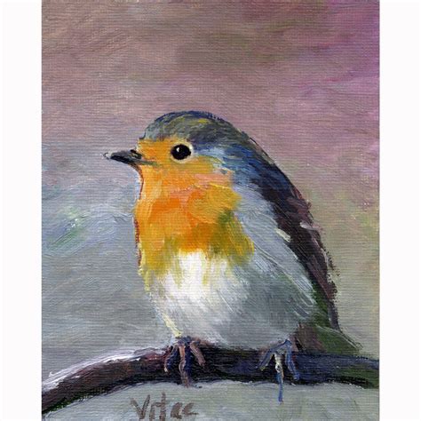 Robin Original Oil Painting 4x5 In Etsy Bird Paintings On Canvas