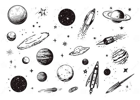 Space Sketch Grunge Elements Various Abstract Planets Comets