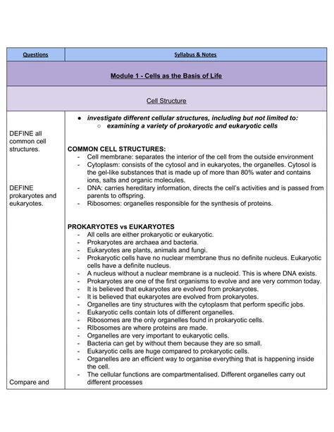 Biology Module 1 Cells As The Basis Of Life Biology Year 11 Hsc