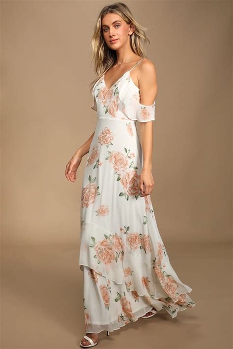 Lovely Ivory Dress Floral Print Dress Maxi Dress Lulus