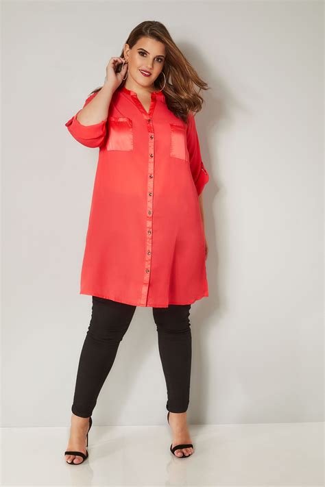 yours london coral chiffon blouse with satin trim plus size 16 to 32