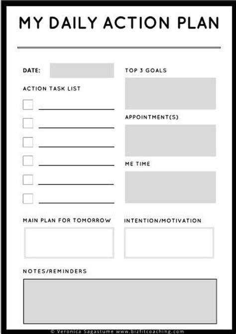My Daily Action Plan Minimalist Black And White Instant Download Pdf