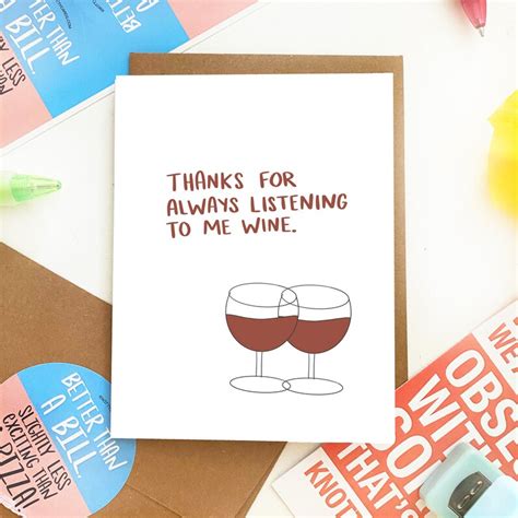 Funny Thank You Card Funny Bff Card Thank You Card Wine Etsy