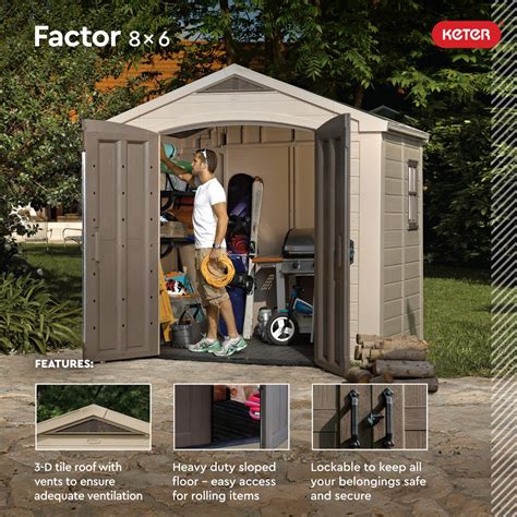 Keter Factor 8x6 Large Resin Outdoor Shed For Patio Furniture Lawn