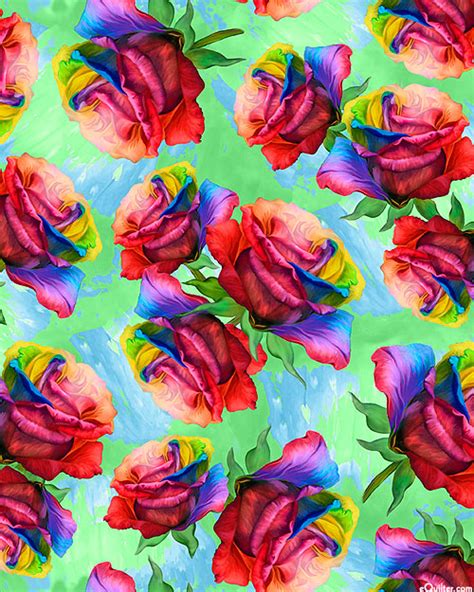 Quilting Treasures Rainbow Rose Spectacular Blossoms Neon Green