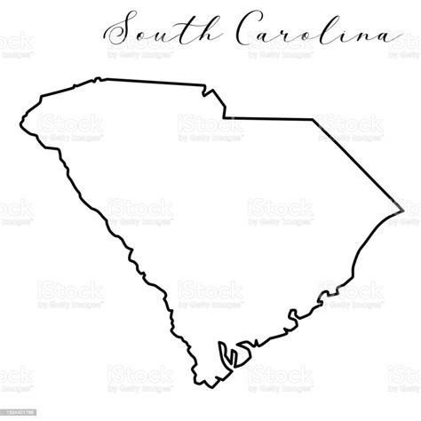 South Carolina Map Vector Line Illustration Stock Illustration