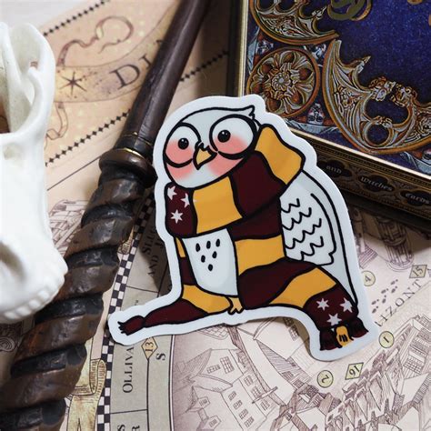 Hedwig Owl In A Gryffindor Scarf Vinyl Weatherproof Sticker Decal By