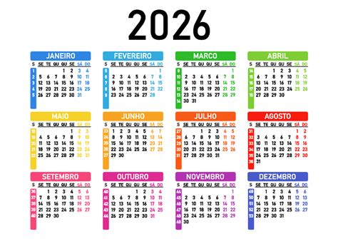 Calendário 2026 Vetor Calendarios365su