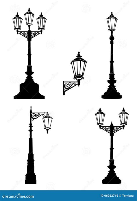 Street Lamp Set Street Lights Retro Collection Stock Illustration