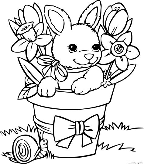 Easter Bunny Flowers Coloring Page Printable