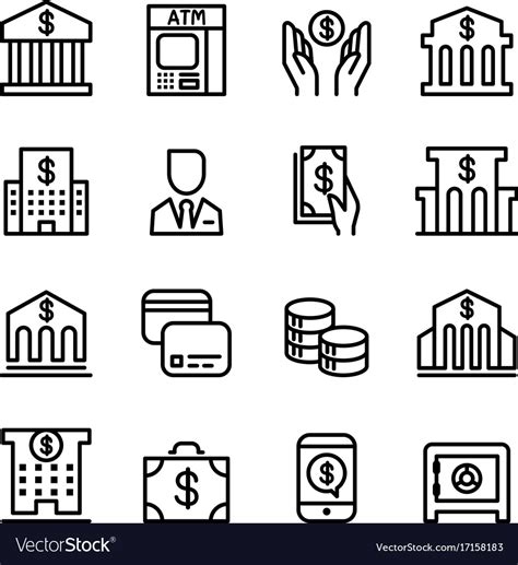 Bank Icon Set In Thin Line Style Royalty Free Vector Image
