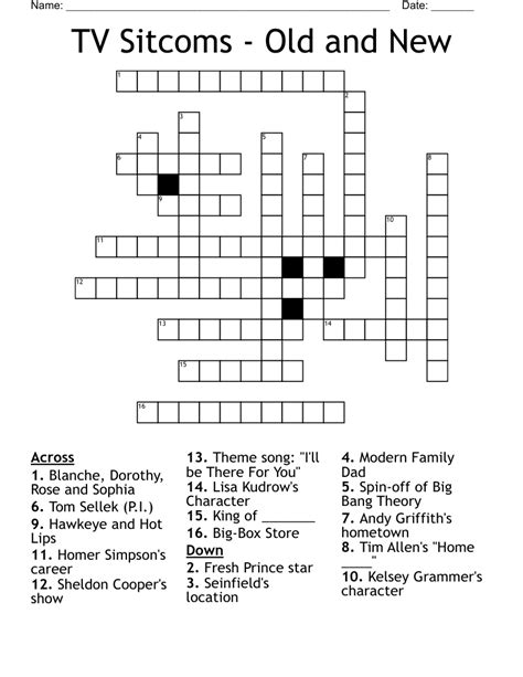 Tv Sitcoms Old And New Crossword Wordmint