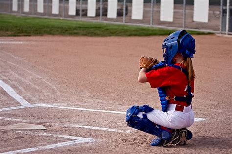 Softball Baseball Catcher Little Girls Sport Pictures Images And Stock