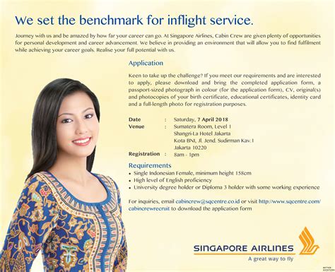 For malaysian qualifications at spm level, at least 5 credits including a minimum grade of b4 in english and working experience is required. Singapore Airlines Cabin Crew Recruitment Jakarta (April ...