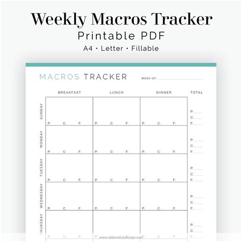 Weekly Macros Tracker Fillable Printable Pdf Weekly Food Etsy