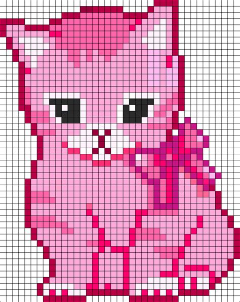 Pink Pixel Kitten Perler Bead Pattern Bead Sprites Animals Fuse