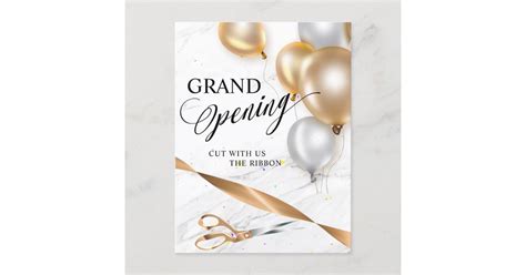 Gold Ribbon Silver Balloons Scissors Grand Opening Invitation Postcard