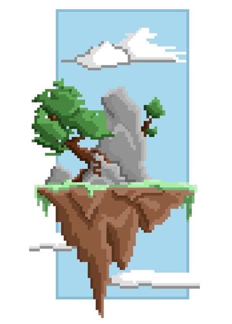Pixel Landscape Flying Island A Landscape Made In Pixel Art Pixel