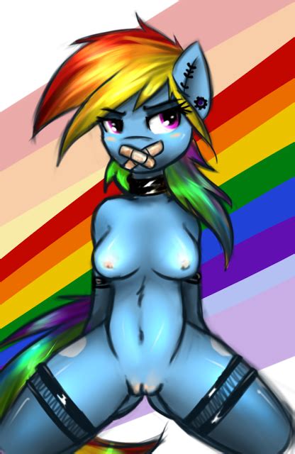 Solo Rainbow Dash Explicit Nudity Anthro Vagina Solo Female Bondage Collar Piercing