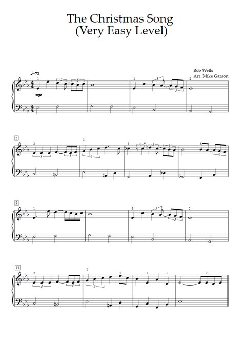 Jingle bells (easy) (easy version). Piano Sheet Music The Christmas Song (Very Easy Level) (Wells Bob)