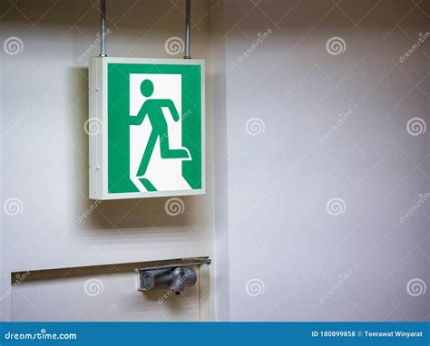 Fire Exit Sign Light Box On Emergency Exit Indoor Building Safety