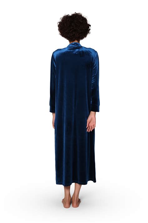 Plus Size Smocked Velour Zip Front Robe La Cera™